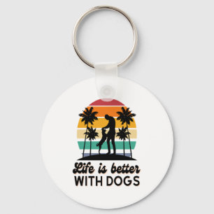 Porte-clés La vie est meilleure avec les chiens Retro Sunset 