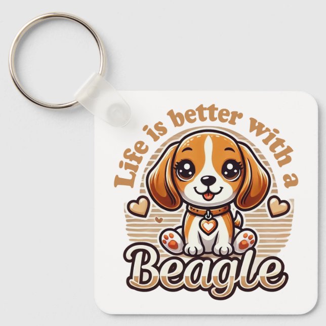 Porte-clés La vie est meilleure avec un Beagle - Adorable Bea (Recto)