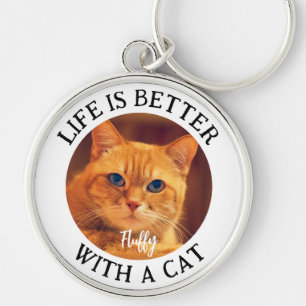 Porte-clés La vie est meilleure avec une photo de chat person