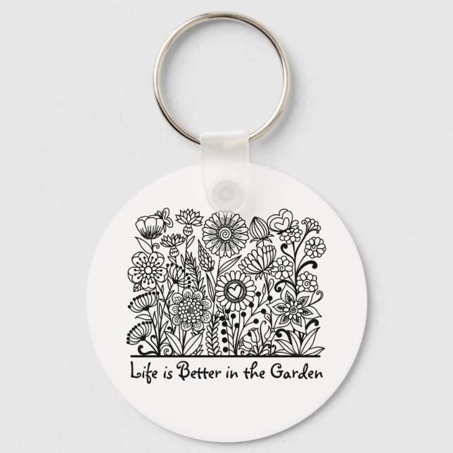 Porte-clés La vie est meilleure dans l'impression florale du  (Recto)