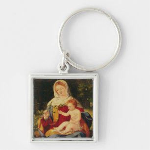 Porte-clés La Vierge et l'enfant avec une pousse d'olive