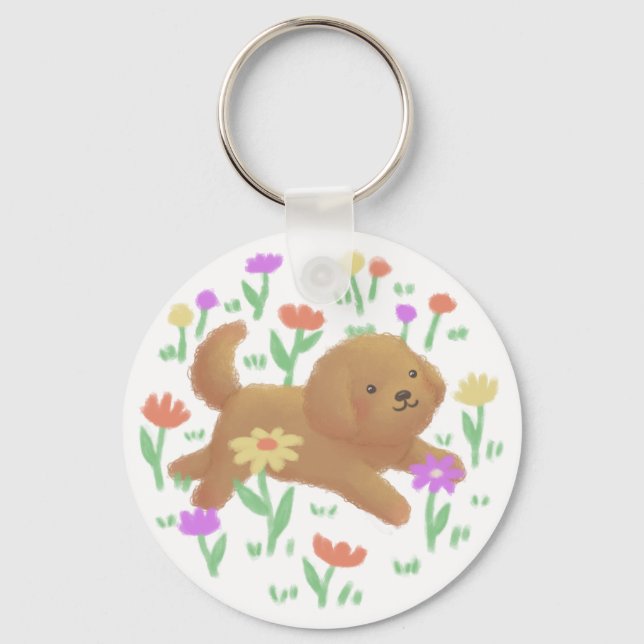 Porte-clés Labradoodle avec fleurs Illustration (Recto)