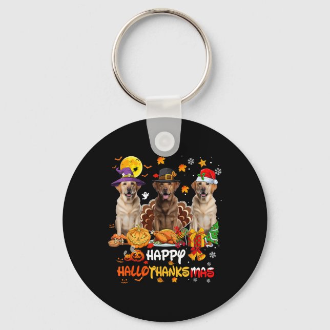 Porte-clés Labrador Chien Halloween Joyeux Thanksgiving Joyeu (Recto)