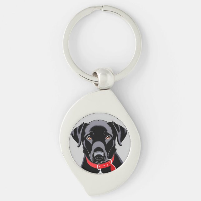 Porte-clés Labrador noir avec collier rouge (Devant)