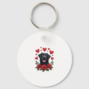 Porte-clés Labrador Retriever avec coeurs de roses rouges pou