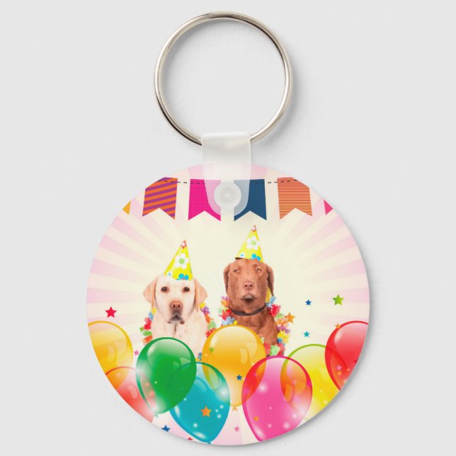 Porte-clés Labrador Retriever Dog Balloons Anniversaire (Recto)