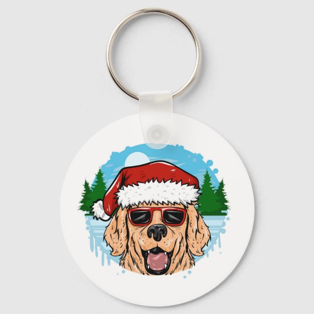 Porte-clés Labrador Retriever santa claus hat illustration (Recto)