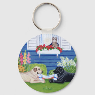 Porte-clés Labradors dans la peinture du jardin