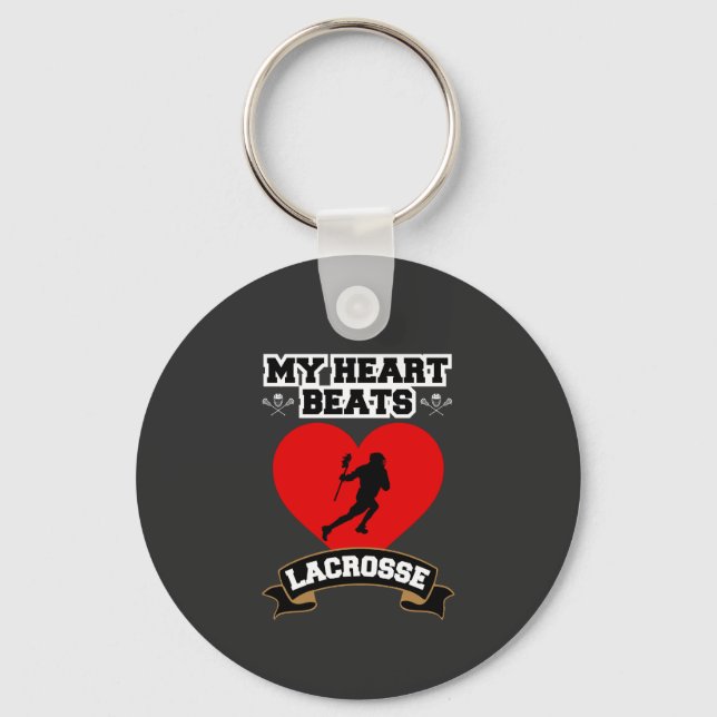 Porte-clés Lacrosse Coeur Homme Joueur Sport Passion Amour (Recto)