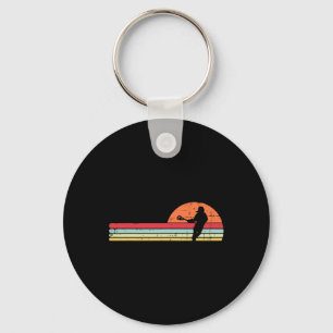 Porte-clés Lacrosse Joueur Silhouette Coucher de soleil Retro