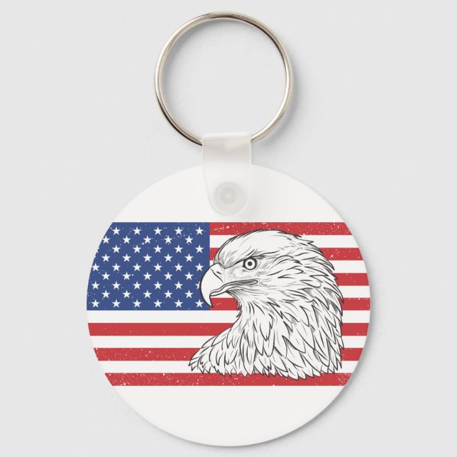 Porte-clés L'Aigle S'Élevant Avec Le Drapeau Américain (Recto)