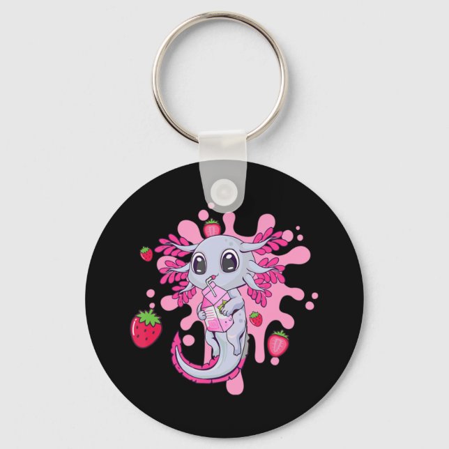 Porte-clés Lait de fraise Axolotl Cute Kawaii Anime Gir cadea (Recto)