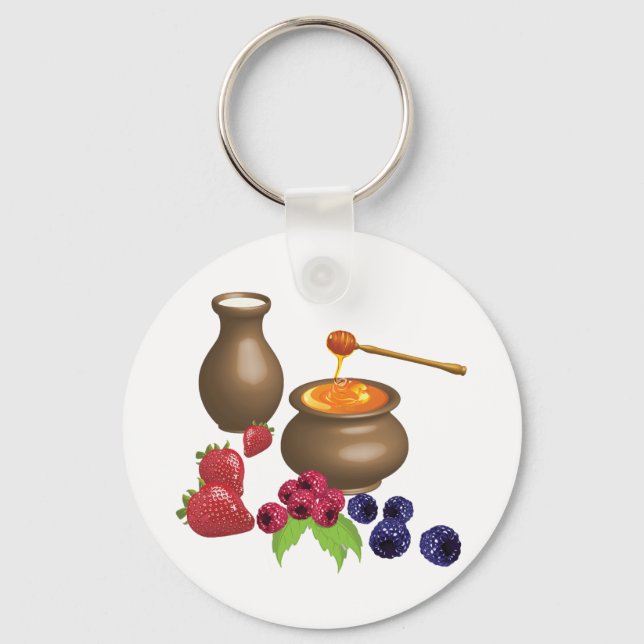 Porte-clés Lait et Miel avec Baies Nourriture Rustique (Recto)
