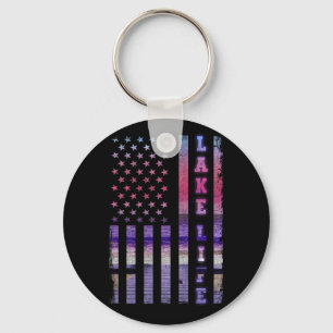 Porte-clés Lake Life American Flag Dock Sunset Wakeboard