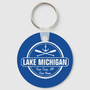 Porte-clés Lake Michigan, custom town, name, anchor, paddles