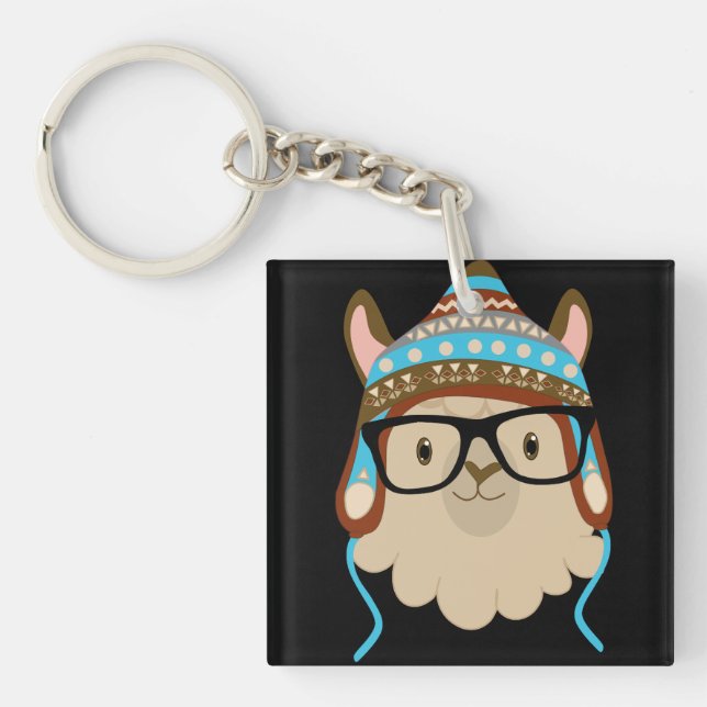 Porte-clés lama hipster (Devant)