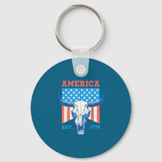 Porte-clés L'Amérique est 1776 drapeau vintage crâne de taure