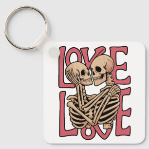 Porte-clés L'amour au-delà du temps - Skeleton Embrace Art