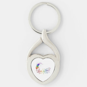 Porte-clés L'amour est l'amour Plume Arc-en-Ciel Élégant Cœur