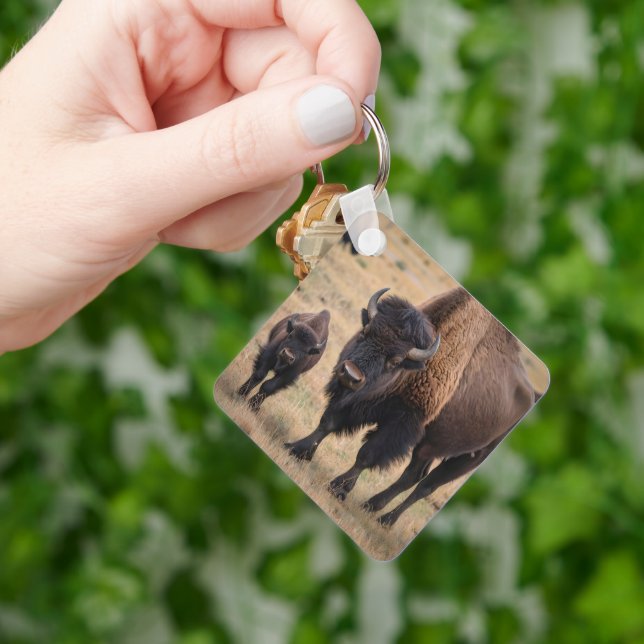 Porte-clés "L'amour sauvage : le bison et son veau" (main)