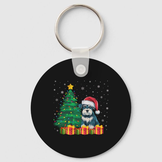 Porte-clés Lampe de Noël de Schnauzer Santa Hat (Recto)