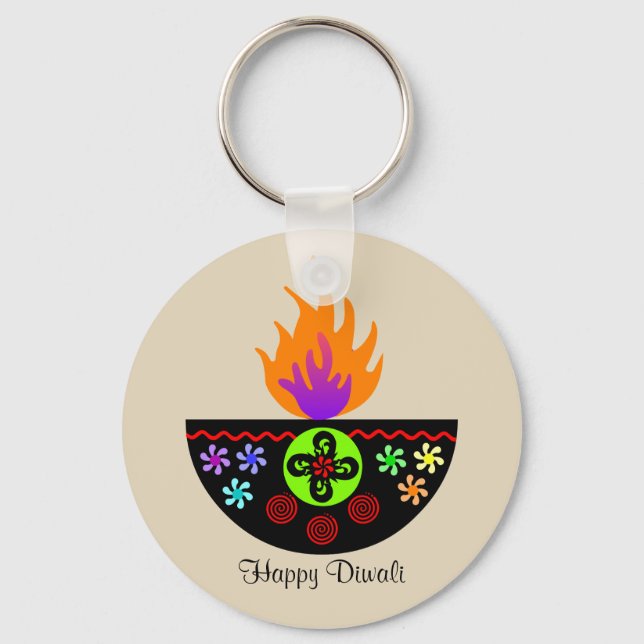 Porte-clés Lampe Diwali colorée Diya (Recto)