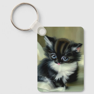 Porte-clés Langue vintage de Kitten noir et blanc