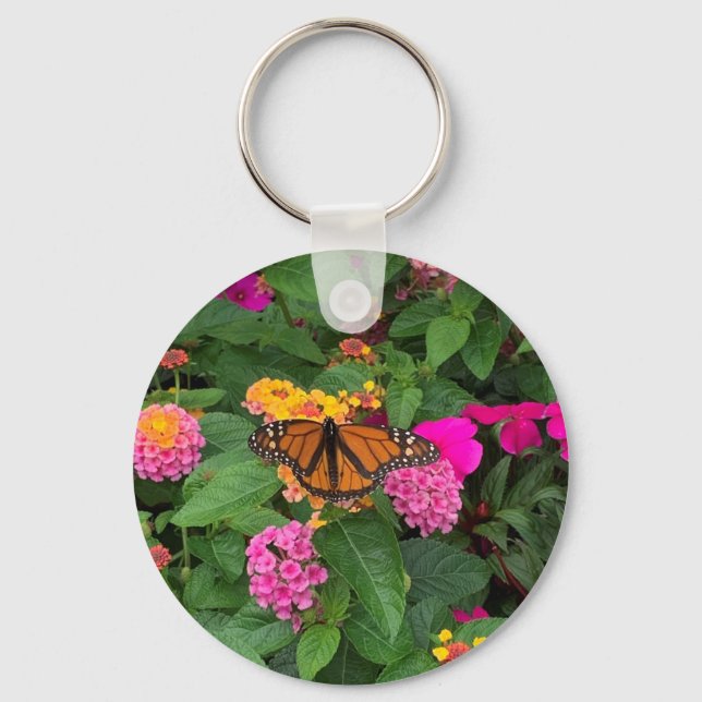 Porte-clés Lantana Floral Rose Jaune Vert avec Papillon (Recto)