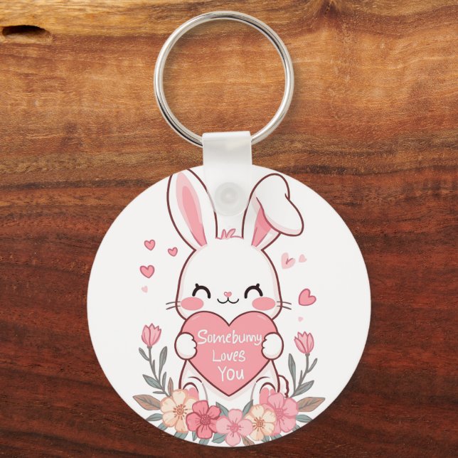 Porte-clés Lapin adorable avec un coeur d'amour (Recto)