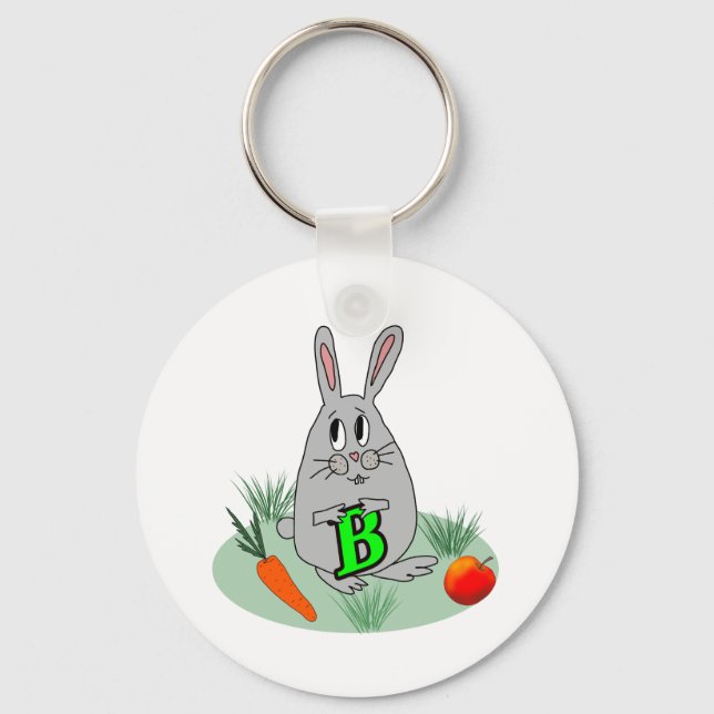 Porte-clés Lapin avec la lettre B sur la pelouse (Recto)