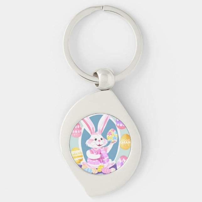 Porte-clés lapin avec oeufs de pâques (Devant)