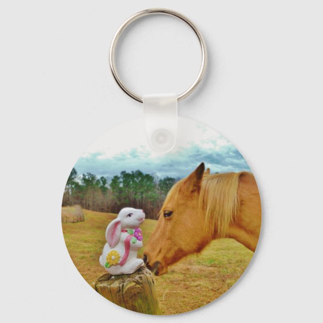 Porte-clés Lapin blanc et Cheval jaune (Recto)