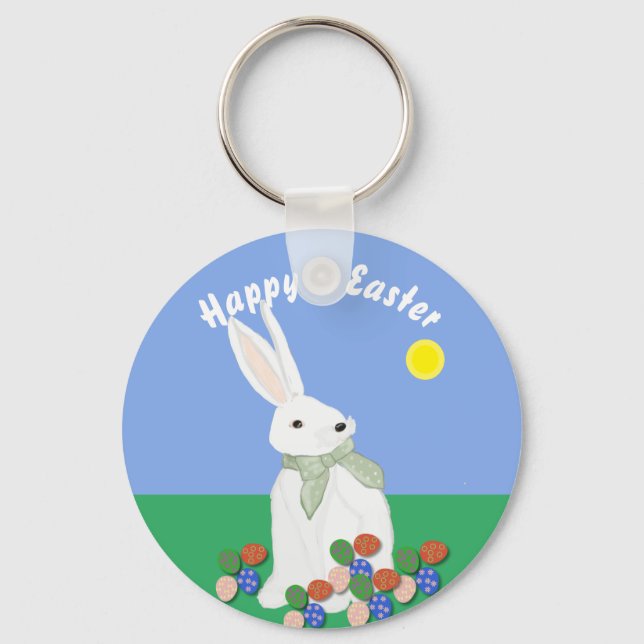 Porte-clés Lapin blanc et œufs  (Recto)