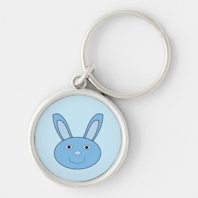 Porte-clés Lapin bleu garçon visage bébé printemps Pâques (Devant)