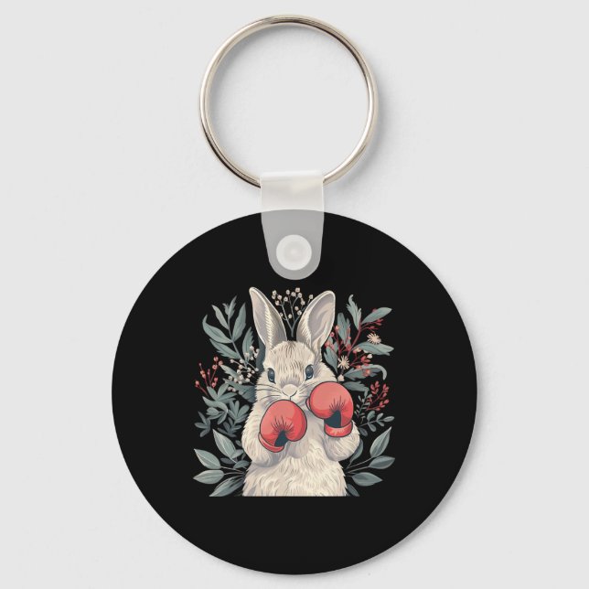 Porte-clés Lapin boxeur avec gants de boxe Kickboxing Drôle B (Recto)