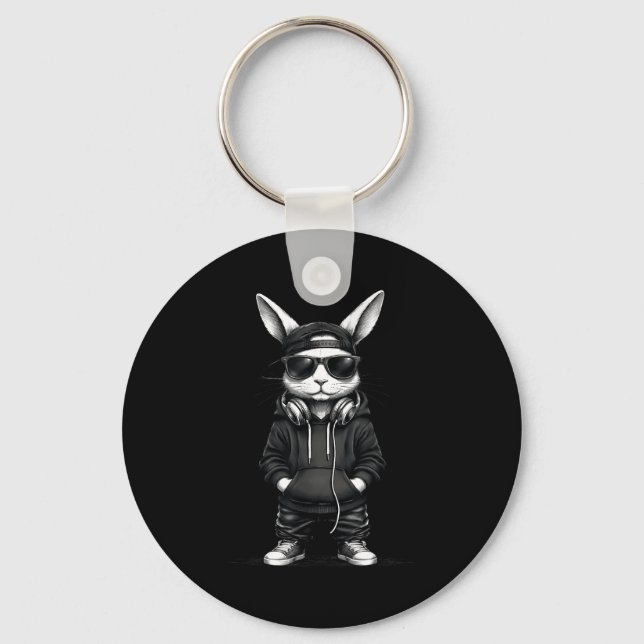 Porte-clés Lapin Cool Avec Casquette Sungles Joyeuses Pâques  (Recto)