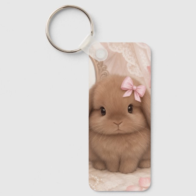 Porte-clés lapin coquet ruban rose  (Recto)