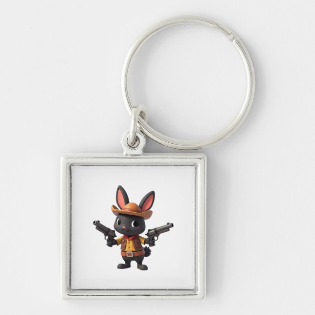 Porte-clés lapin cow-boy bébé noir  (Devant)