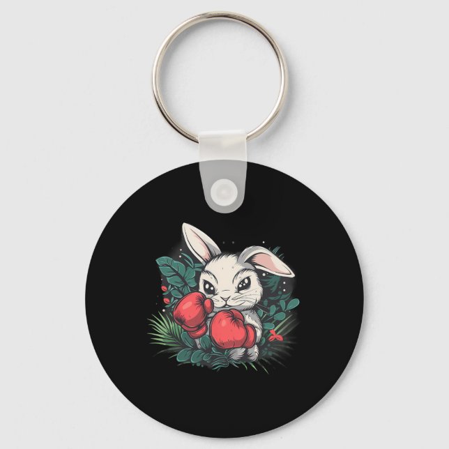 Porte-clés Lapin de boxe avec gants de boxe Kickboxing Drôle  (Recto)