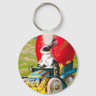Porte-clés Lapin De Pâques Avec Voiture Cool Vintage Floral