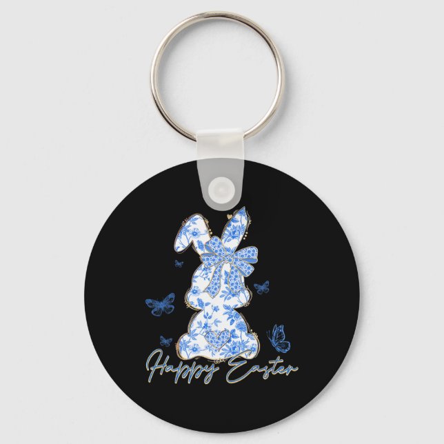Porte-clés Lapin de Pâques bleu chinoiserie Jour de Pâques  (Recto)