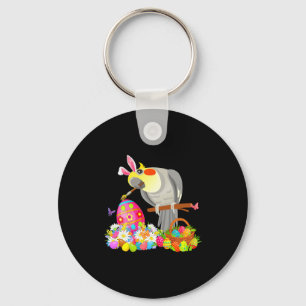 Porte-clés lapin de Pâques cockatiel dessin oeufs en chocolat