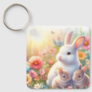 Porte-clés Lapin de Pâques de printemps Famille Jardin Floral