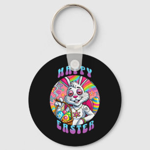 Porte-clés Lapin de Pâques heureux groovy fumant de l'herbe d