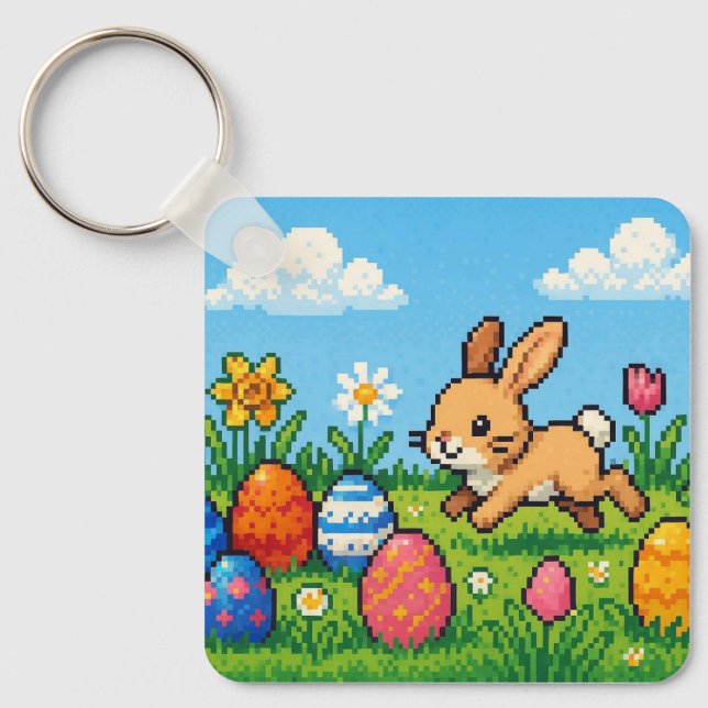 Porte-clés lapin de Pâques mignon 8 bits (Recto)