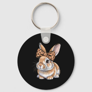 Porte-clés Lapin de Pâques mignon visage nœud léopard lapin f
