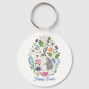 Porte-clés Lapin et fleurs de Pâques personnalisés