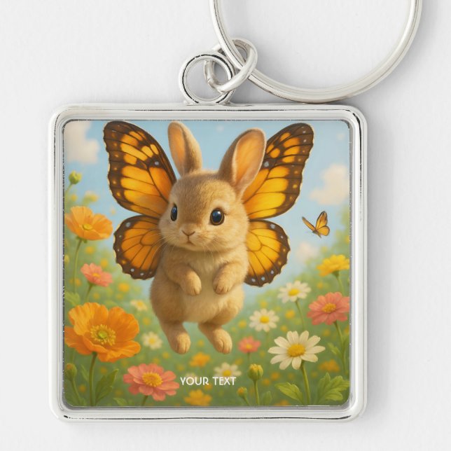 Porte-clés Lapin fantaisie mignon fleurs ailes (Devant)