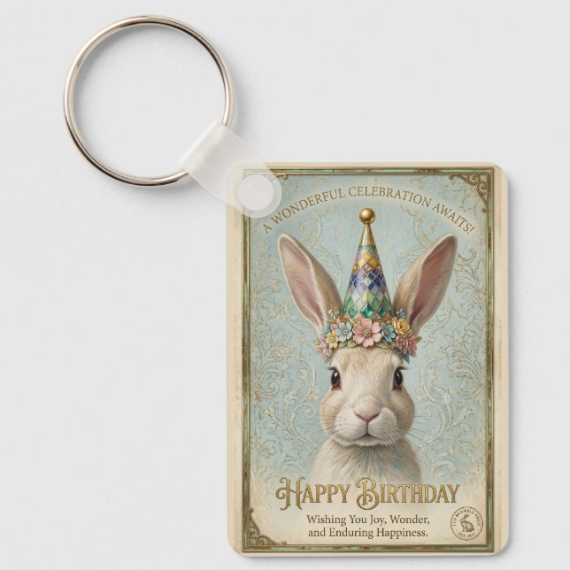 Porte-clés Lapin Fantaisiste Anniversaire Élégance (Recto)