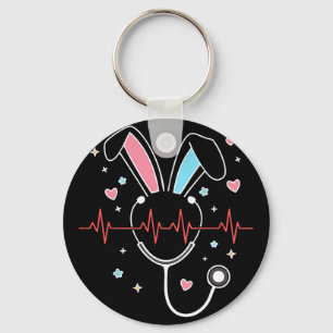 Porte-clés Lapin infirmière de Pâques mignon stéthoscope batt
